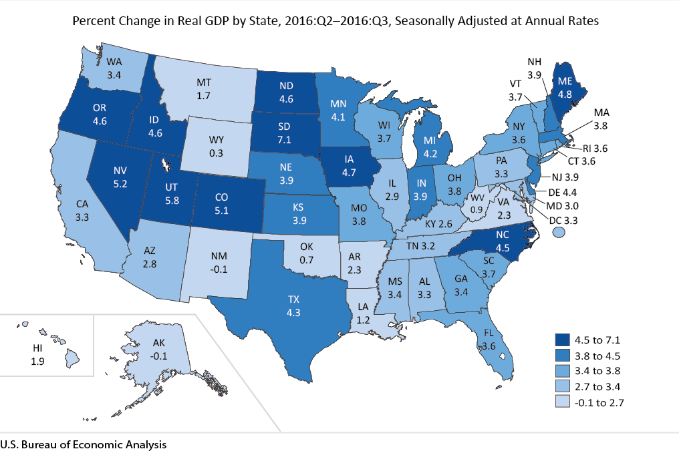 real gross domestic product by state 2016 third quarter
