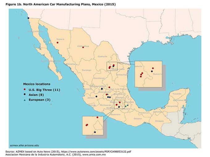 Figure 1b: North American Car Manufacturing Plants, Mexico (2015) 