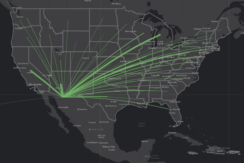 commodity flows 2017 by state of origin and border port
