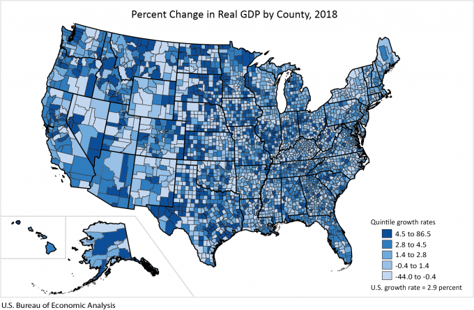 percent change in real gross domestic product by county 2018