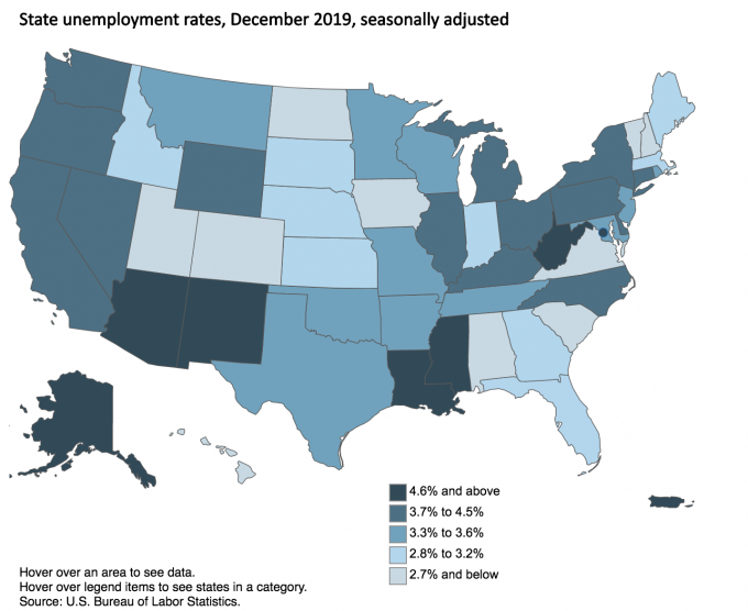 State unemployment rates, December 2019, seasonally adjusted