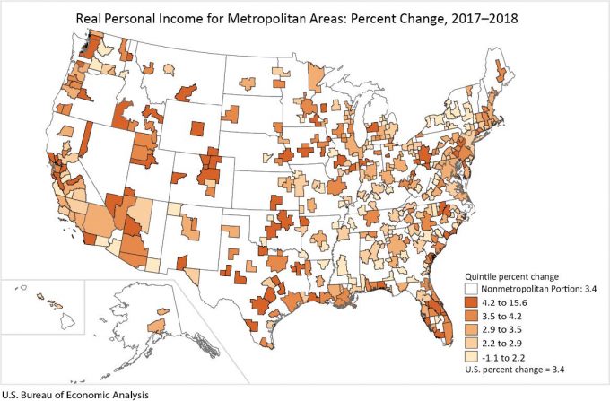 . Bureau of Economic Analysis Real Personal Income by State and Metropolitan Area, 2018