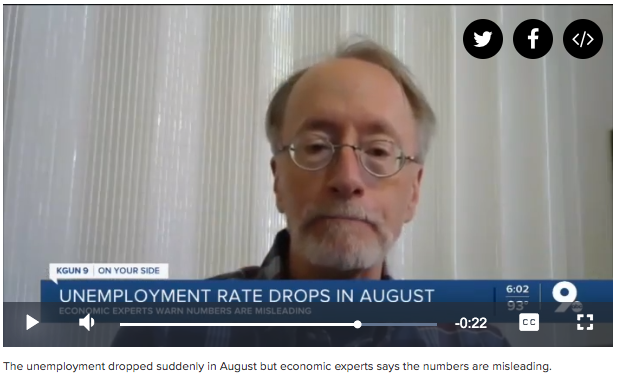 EBRC Director Dr. George Hammond discusses the Arizona's August 2020 unemployment rate with KGUN-9 reporter Brian Brennan