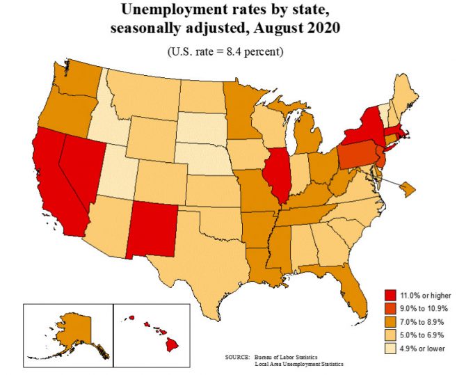 unemployment rates by state seasonally adjusted by state august 2020