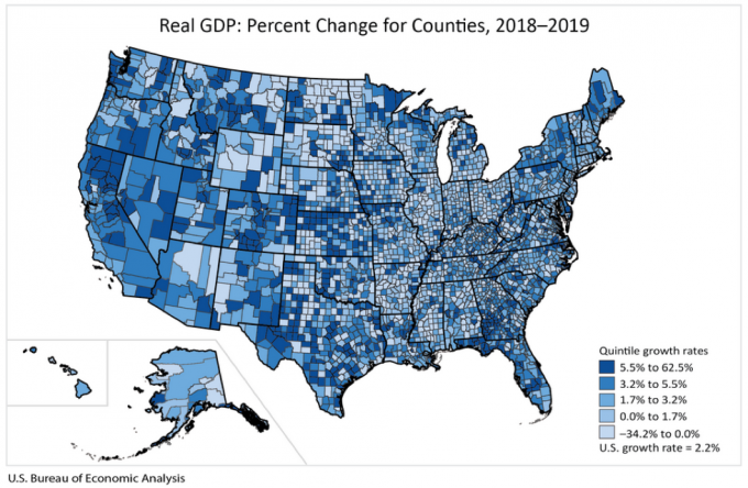 The increase in real GDP by County in 2019 for Arizona ranged from 8.1 percent in Graham County to -3.5 percent in both Coconino and Apache counties. 