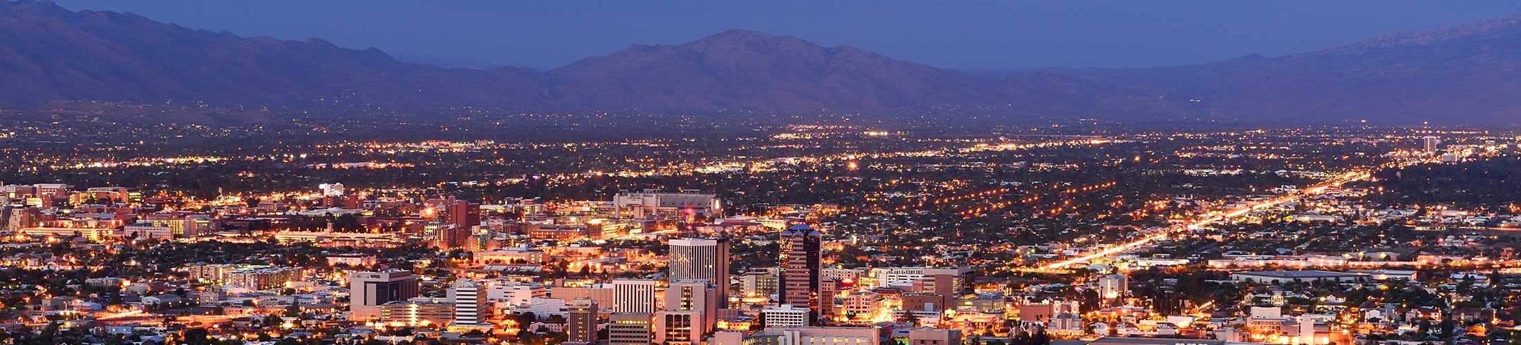 Tucson panorama at night city lights and mountains