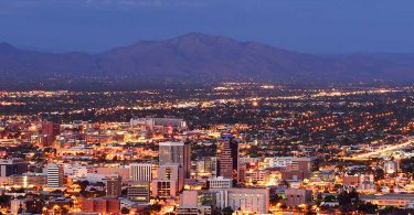 Tucson panorama at night city lights and mountains