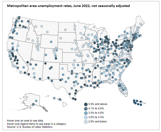 US metropolitan area unemployment rate June 2022