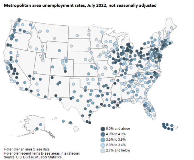 metropolitan area unemployment rates July 2022