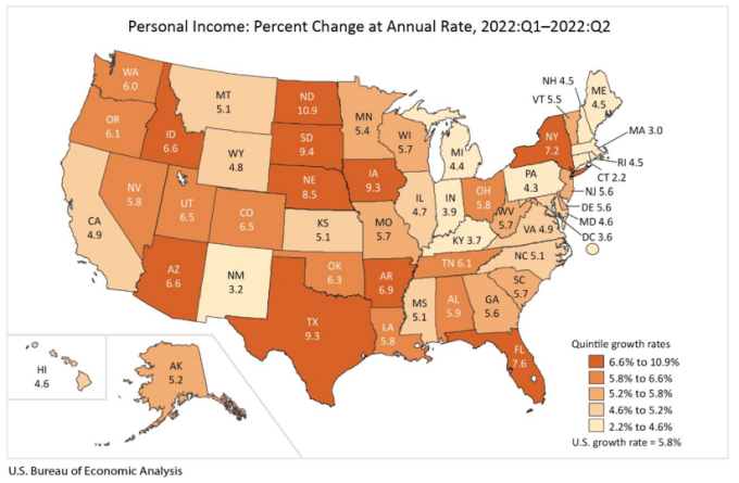 Exhibit 1: Personal Income by State, Percent Change at Annual Rate, 2022:Q1 – 2022:Q2