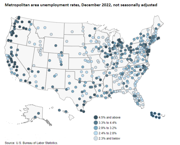 December 2022 metro area unemployment rates