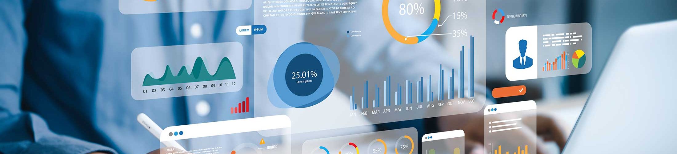 Man writing graphs floating