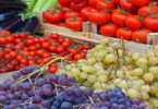 Grapes and tomatoes market stand