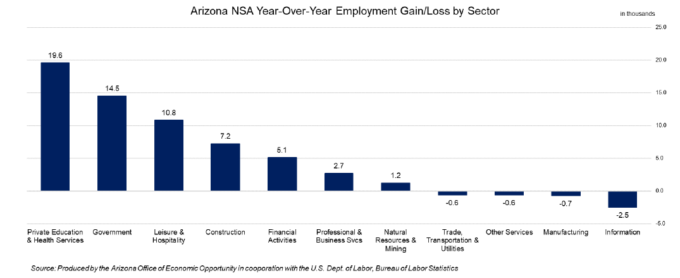 Arizona NSA Month-Over-Month Employment Gain/Loss by Sector