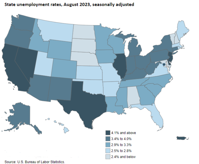 State unemployment rates, August 2023, seasonally adjusted