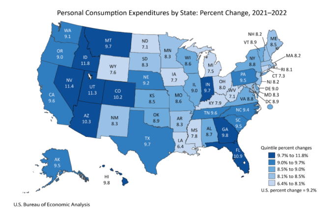 Personal Consumption Expenditures by State: Percent Change, 2021-2022