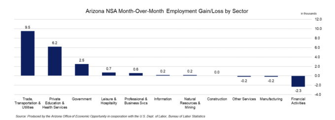 Arizona NSA Month-Over-Month Employment Gain/Loss by Sector