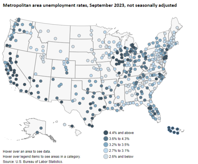 Metropolitan area unemployment rates, September 2023, not seasonally adjusted