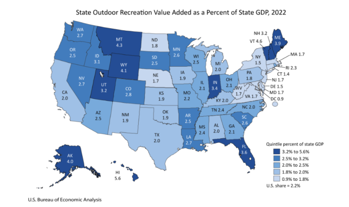 State Outdoor Recreation Value Added as a Percent of State GDP, 2022
