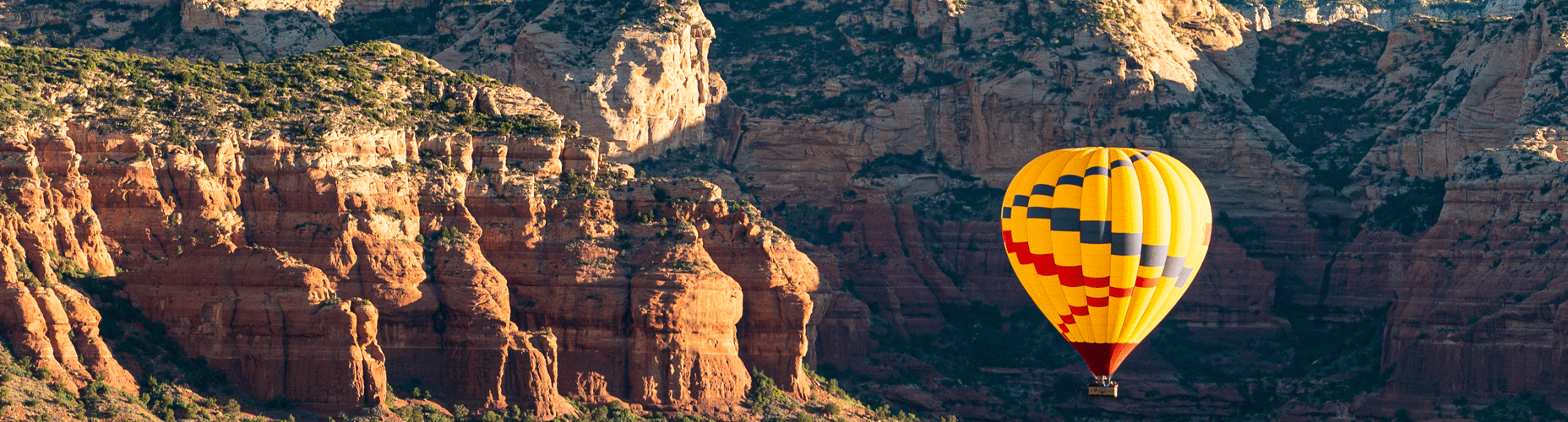 Hot air balloon over mountains