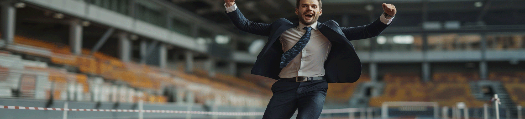 Man running indoors business suit