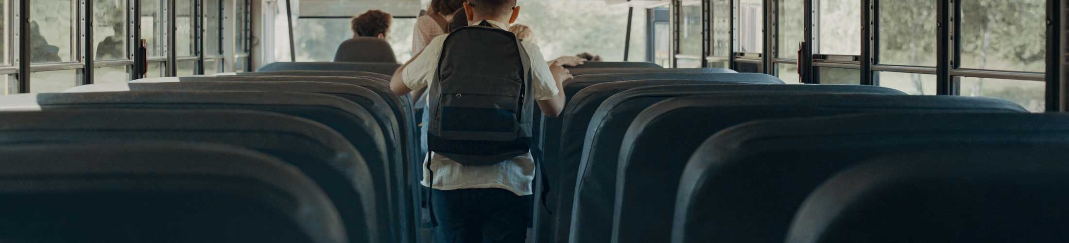 School children walking out bus