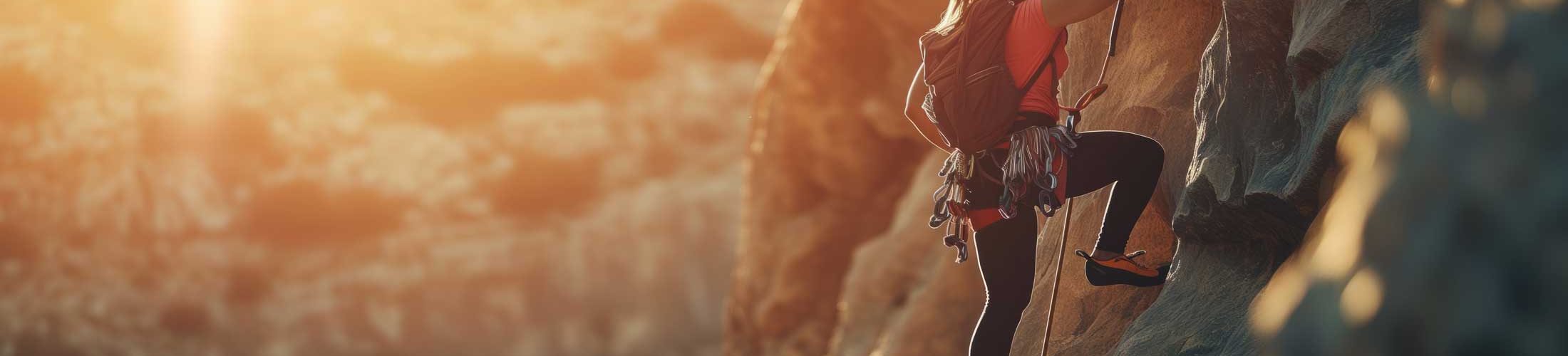 Woman solo rock climbing