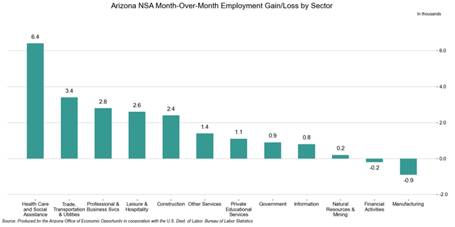 Arizona NSA Month-Over-Month Employment Gain/Loss by Sector