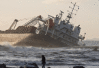 Cargo ship sinking ocean