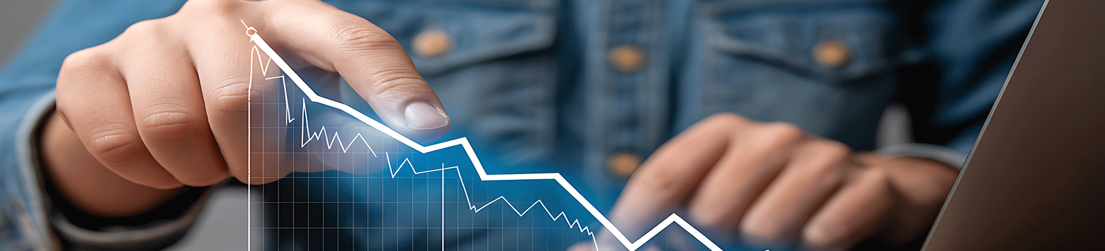 Man pointing to a downward pointing arrow