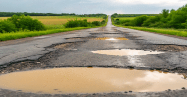 Road with many potholes